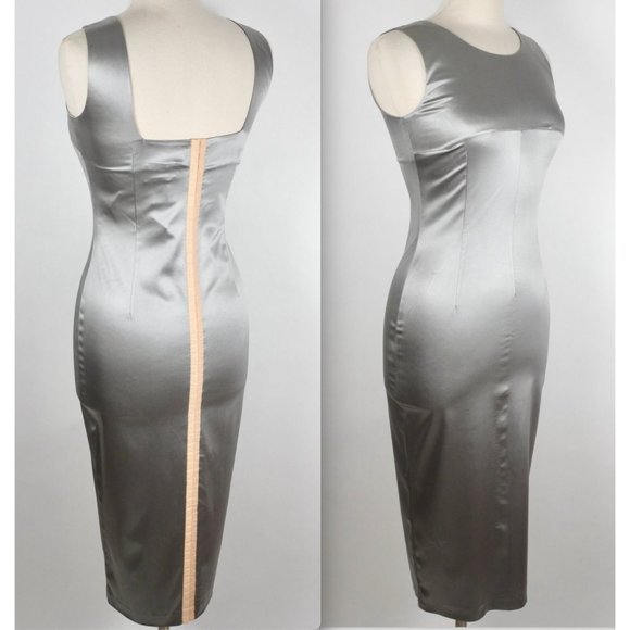 Dolce&Gabbana D&G midi dress 44 US 8 silver stretch corset bodycon Y2K 90s - Picture 1 of 11